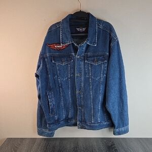 Denim DG Gear Vintage   HONG KONG Large Mens Jacket Harley Davidson Patch EUC